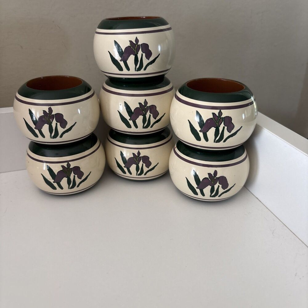 Vintage Iris Napkin Rings Set of 7 Resin Painted